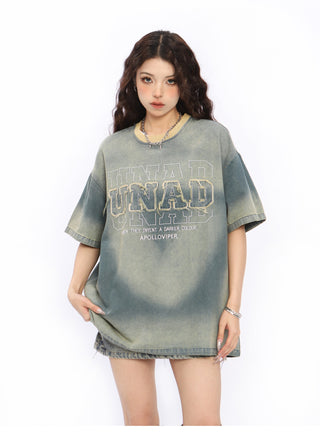 Embroidered street denim top