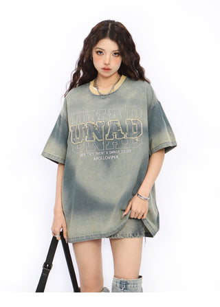 Embroidered street denim top