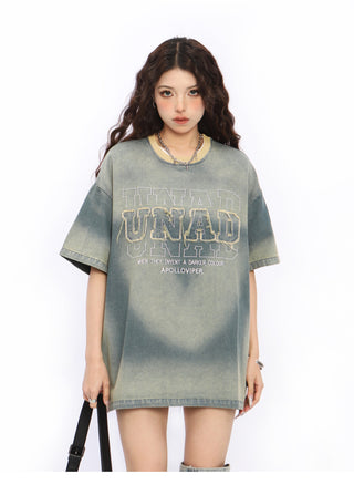 Embroidered street denim top