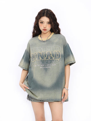 Embroidered street denim top