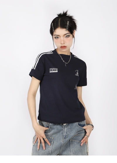 Striped slim-fit raglan sleeve top