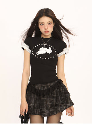 Y2k lace stitching slim fit crop top