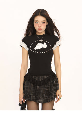 Y2k lace stitching slim fit crop top