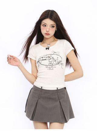 Butterfly Print Slim Lace Top