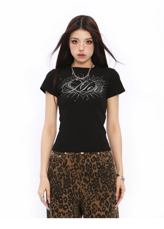 Diamond heart slim waist crop top