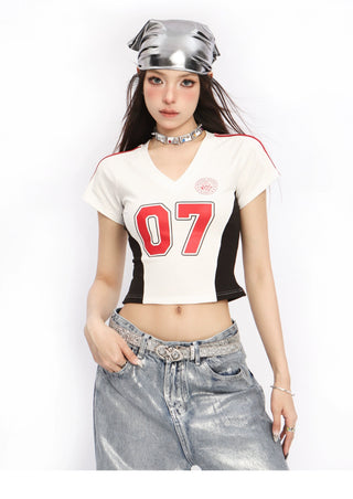 Y2k V-neck slim sports jersey