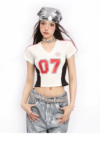 Y2k V-neck slim sports jersey