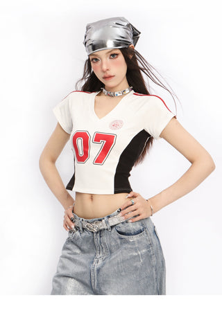 Y2k V-neck slim sports jersey