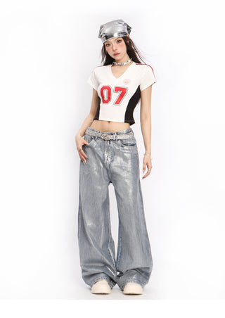 Y2k V-neck slim sports jersey