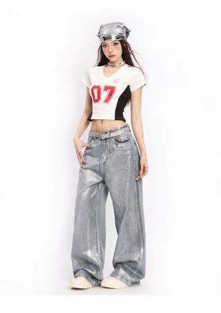 Y2k V-neck slim sports jersey