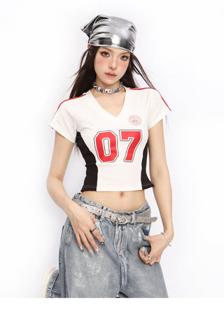 Y2k V-neck slim sports jersey