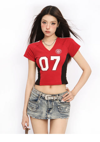 Y2k V-neck slim sports jersey