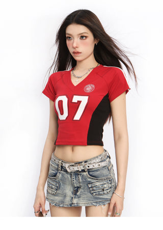Y2k V-neck slim sports jersey