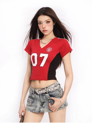 Y2k V-neck slim sports jersey