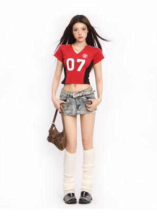 Y2k V-neck slim sports jersey