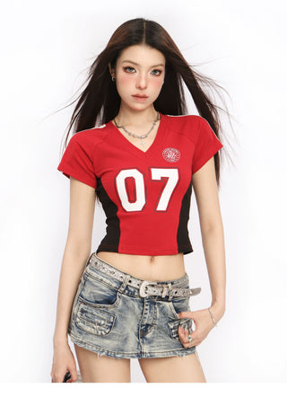 Y2k V-neck slim sports jersey
