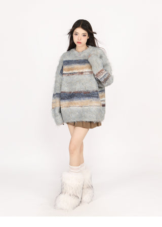 Contrast striped oversized sweater