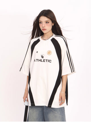 Contrast stitching striped sports jersey