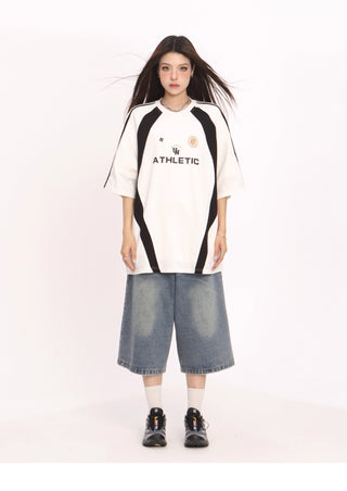 Contrast stitching striped sports jersey