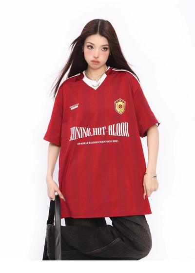 V-neck oversized sports jersey