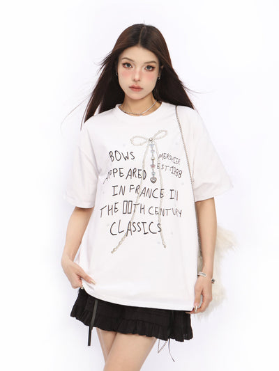 Bow letter short-sleeved top
