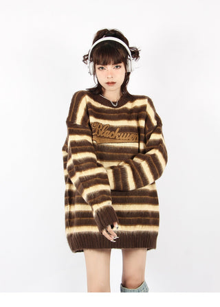 Striped  loose round neck knitted sweater