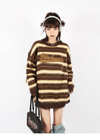 Striped  loose round neck knitted sweater