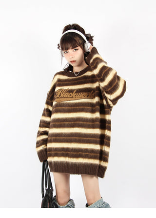 Striped  loose round neck knitted sweater