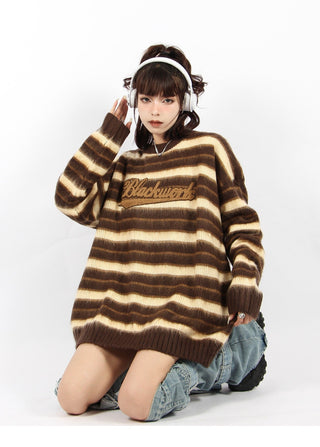 Striped  loose round neck knitted sweater
