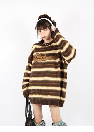 Striped  loose round neck knitted sweater