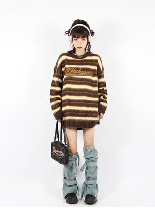 Striped  loose round neck knitted sweater