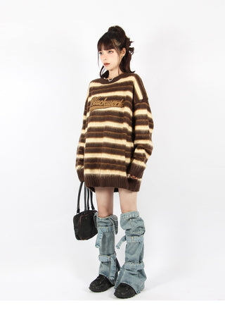 Striped  loose round neck knitted sweater