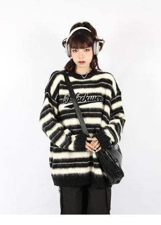 Striped  loose round neck knitted sweater
