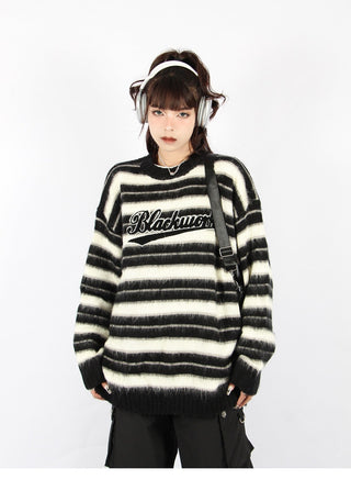 Striped  loose round neck knitted sweater