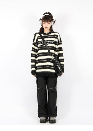 Striped  loose round neck knitted sweater