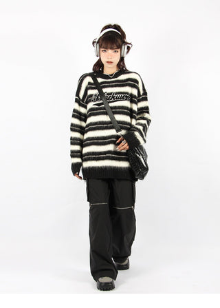 Striped  loose round neck knitted sweater