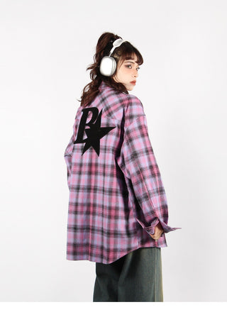 Plaid logo graphic overshirt