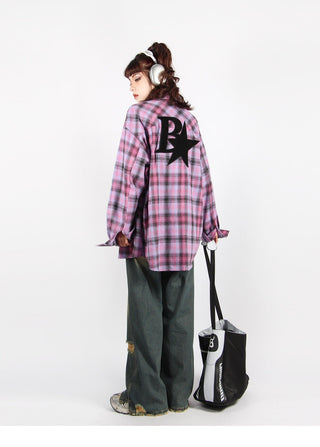 Plaid logo graphic overshirt