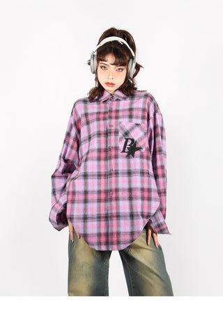 Plaid logo graphic overshirt