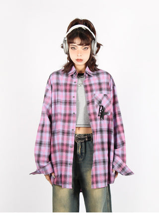Plaid logo graphic overshirt