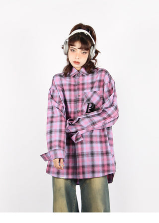 Plaid logo graphic overshirt