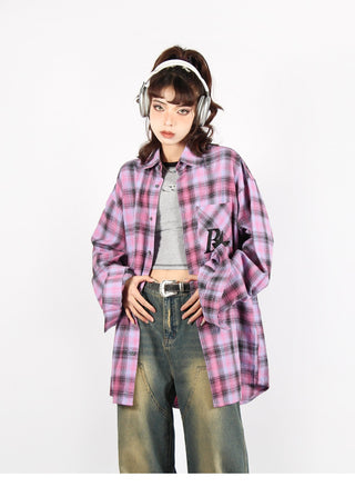 Plaid logo graphic overshirt