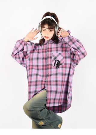 Plaid logo graphic overshirt