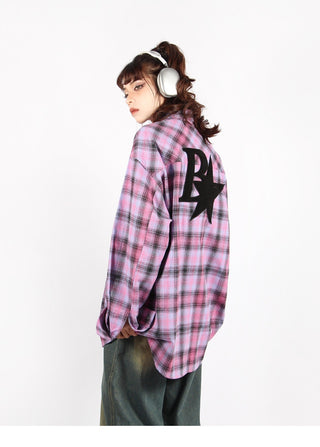 Plaid logo graphic overshirt