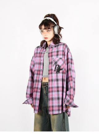 Plaid logo graphic overshirt