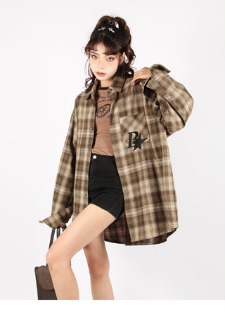Plaid logo graphic overshirt