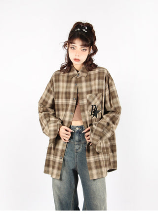 Plaid logo graphic overshirt