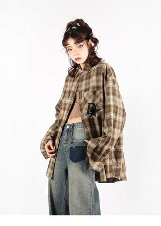 Plaid logo graphic overshirt