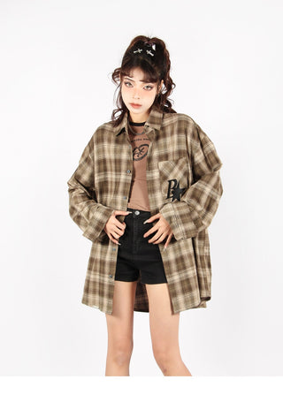 Plaid logo graphic overshirt