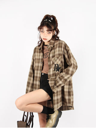 Plaid logo graphic overshirt